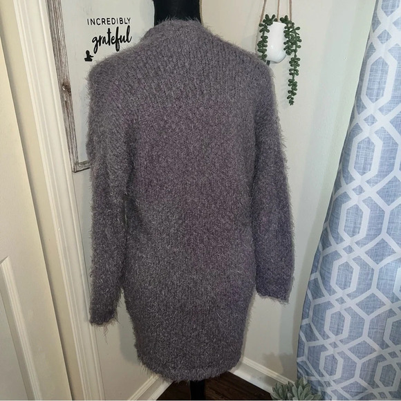 Dreamers Gray Fuzzy teddy Open front Cardigan Small - Picture 4 of 6